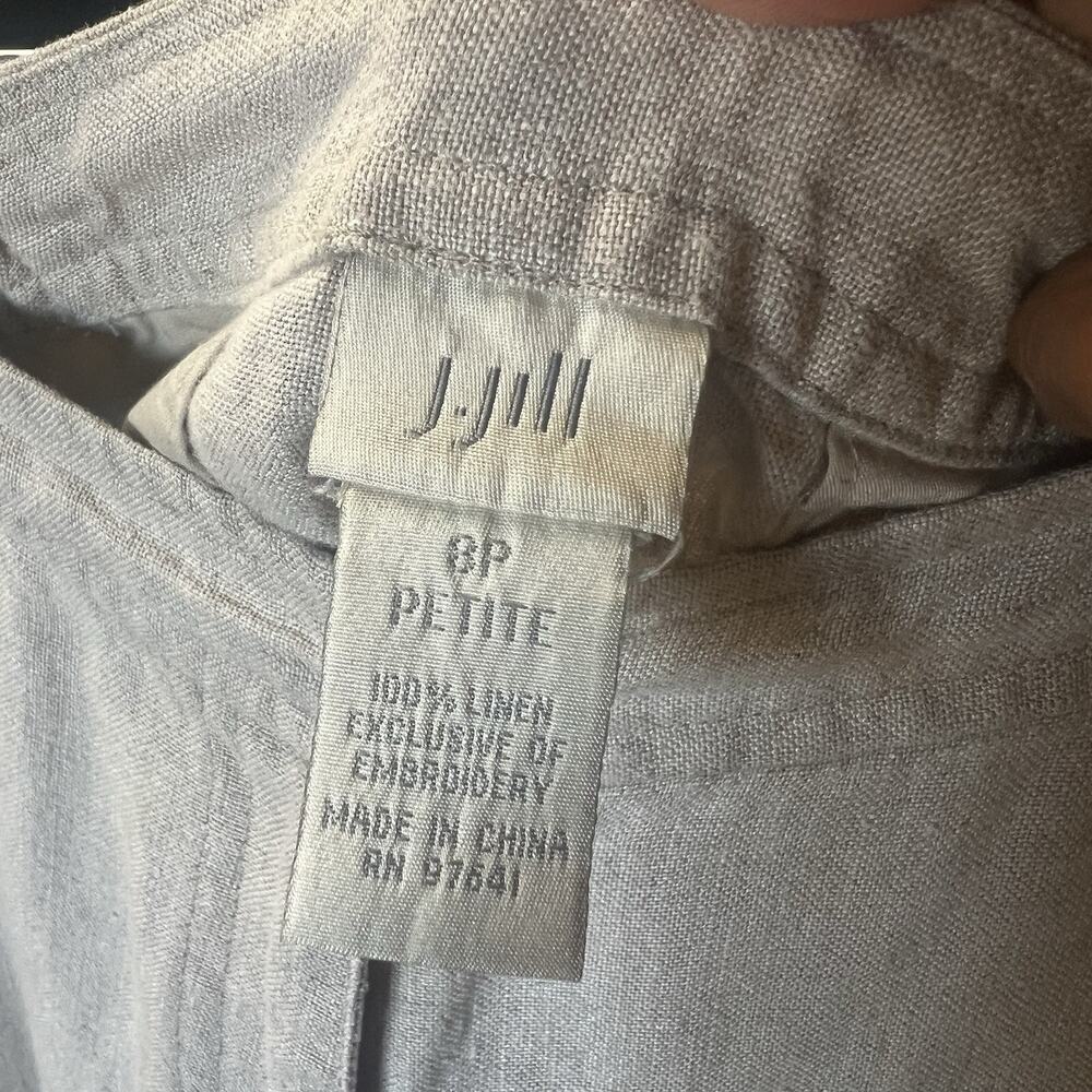 J. Jill Embroidered Floral Linen Wide Leg Pants Size 8 Petite Tan Pull On Beach - Picture 11 of 11